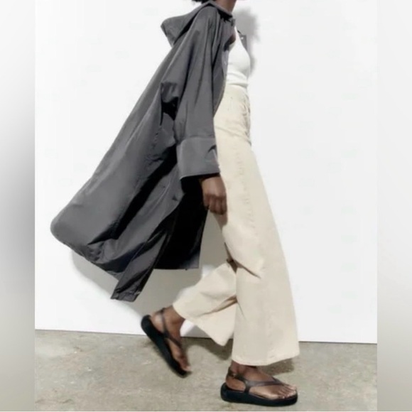 NWT Zara The Amanda Oversized Charcoal Gray Hooded Raincoat Jacket M/L - Picture 2 of 14